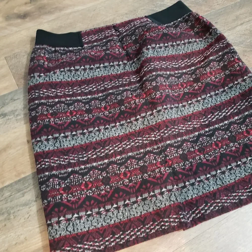 J. Jill Striped‎ Aztec Tribal Straight Zipper Textured Pencil Midi Skirt